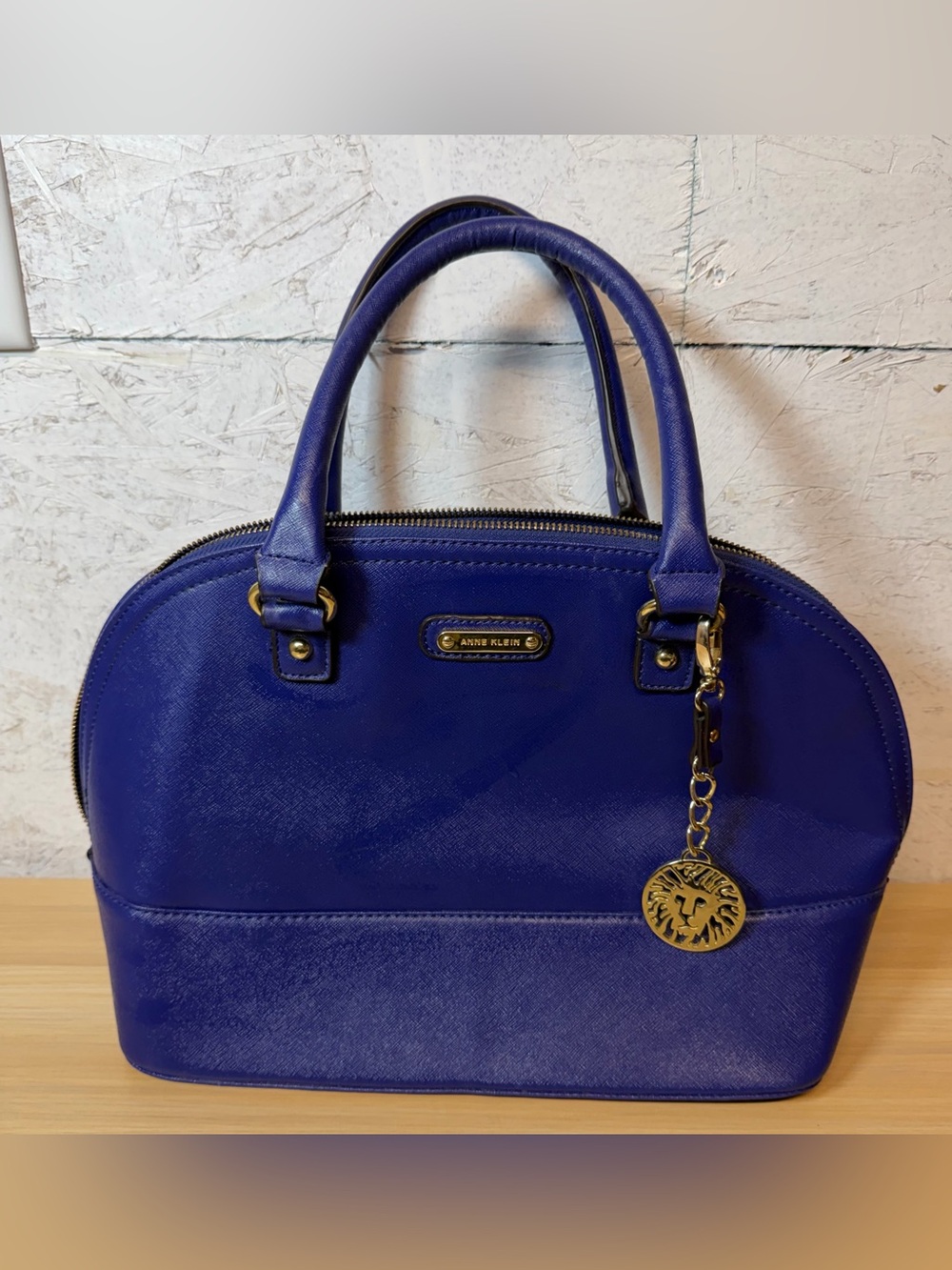 Anne Klein Cobalt Dome Satchel with Gold Charm